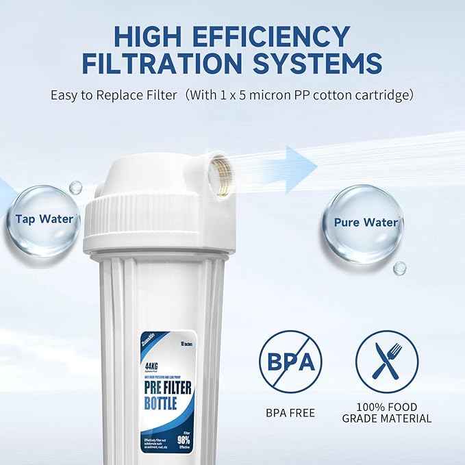 Whole House Water Filter Housing, Fit 10"x2.5" Sediment etc Filters for Well and City Water, Pre-Filtration System for Home, 3/4" Brass Port, Heavy Duty Steel Bracket, 4 Screws, Wrench, 1 Pp Cotton