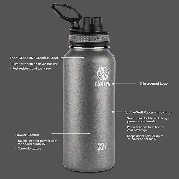 Takeya Originals 18 oz Vacuum Insulated Stainless Steel Water Bottle - Leakproof & BPA-Free Spout Lid - Keeps Drinks Cold 24 Hrs/Hot 12 Hrs - Double-Wall Design - Ideal for Active Lifestyles, Navy