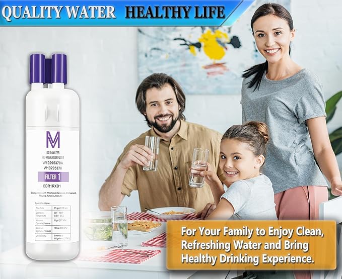 W10295370A Refrigerator Water Filter Replacement Compatible for Whirlpool EDR1RXD1, Everydrop Filter 1, W10295370, W10276924, WHR1RXD1, KAD1RXD1, P4RFWB, Kenmore 46-9930, 46-9081 Models (1-PACK)