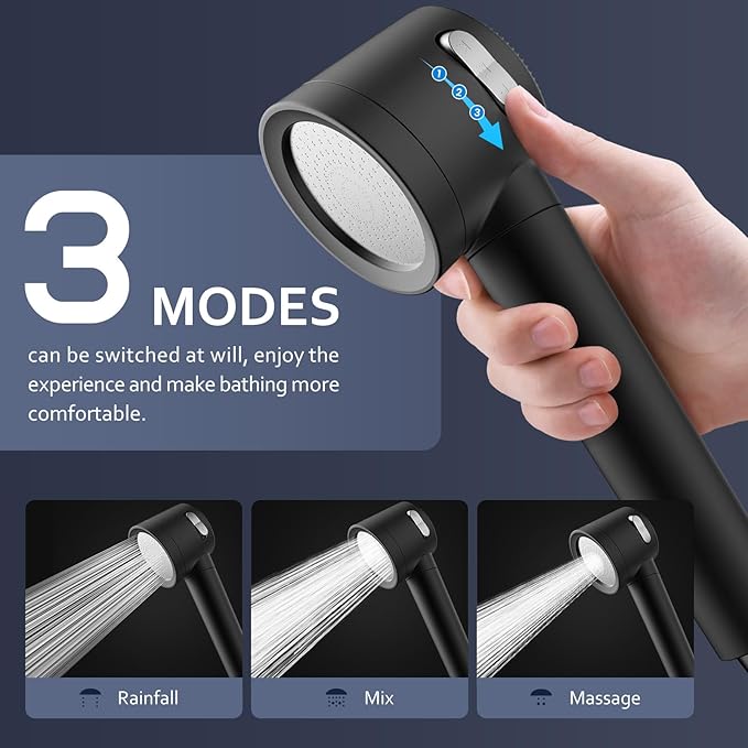 Filtered Shower Head with Handheld, High Pressure Water Flow and Multiple Spray Modes Shower Head with Filter, Power Wash for Hard Water, Showerhead with ON/OFF Switch for Pets Bath (Glossy Black)