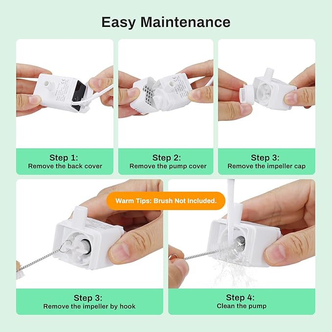 Cat Water Fountain Pump, JY-200S Replacement Pump for Stainless Steel Pet Fountain Adjustable Water Flow Dispenser, Ultra Quiet Pump with Submersible Motor for Dog Drinking Bowl, Low Consumption