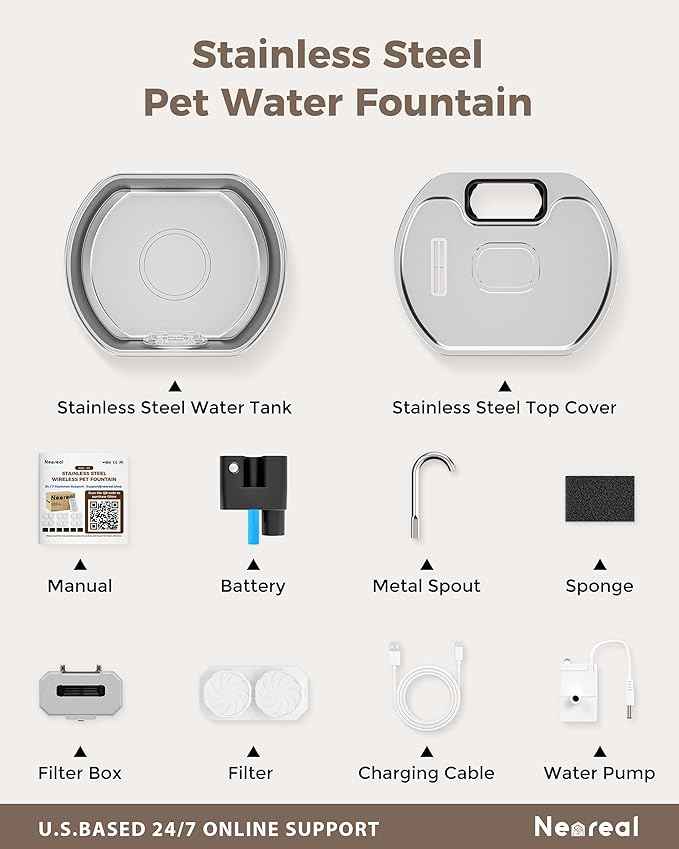 Cat Water Fountain Stainless Steel - Wireless 3.2 L/108 oz Battery Operated Automatic Pet Drinking Fountain for Cats - Cordless Water Dispenser with 4000 mAh Rechargeable Battery (1 Filter)