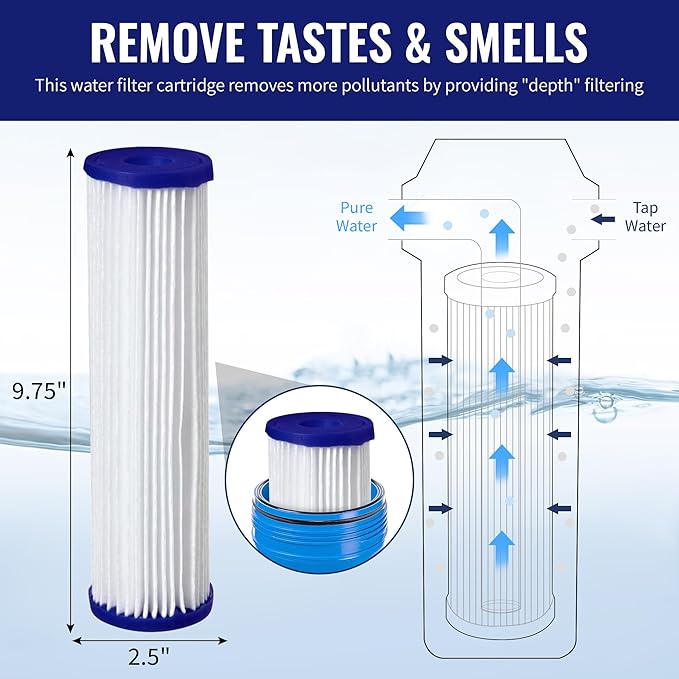 CFS – 2 Pack Pleated Water Filter Cartridges Compatible with 0.35 Sub-micron Post-Filter for Whole House Water Filter System Models – Removes Bad Taste – Replacement Filter Cartridge – 0.35 Micron