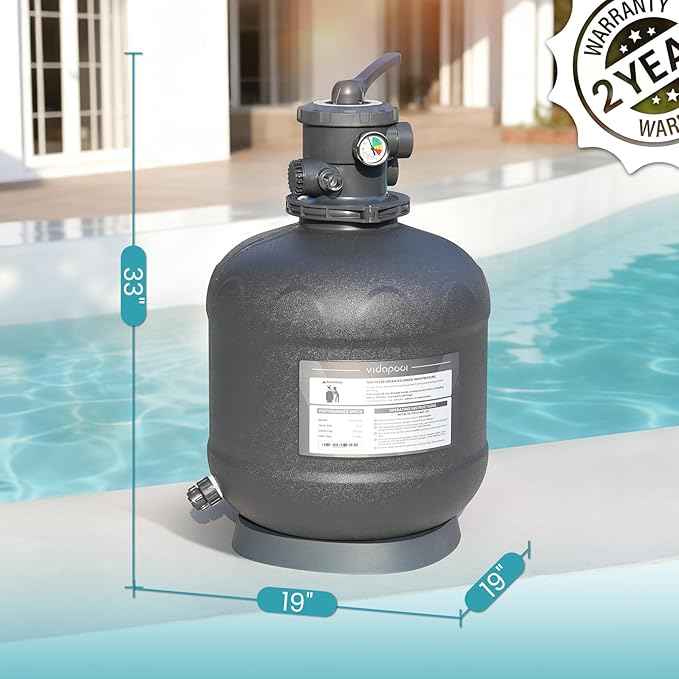 Sand Filter System with 6-Way Valve, Top-Mount Valve Pool Sand Filter (Pool Pump Not Included), 19in Pool Filter Fits All Above Ground Pools & Inground Pools Up to 29000 Gallons