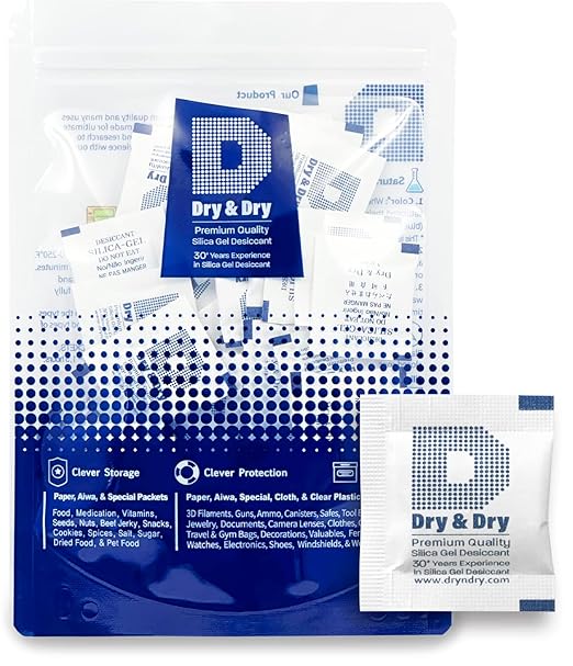 Dry & Dry Silica Gel Packets Desiccants, Silica Packets - Rechargeable Silica Gel Packs, Desiccants Packets - Pure White - 100 Packets (1 Gram)