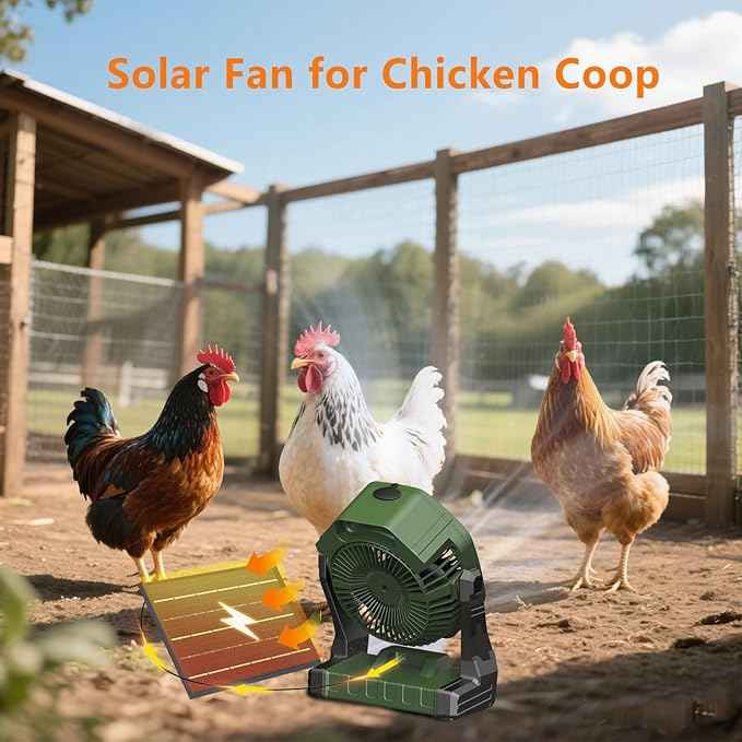 Ausic 10W Solar Fan with Mister, Misting Camping Fan with Solar Panel, Portable Outdoor Fans, 8 Inch Battery Operated Rechargeable Cooling Fans with Water Spray for Travel/Beach/Chicken Coop
