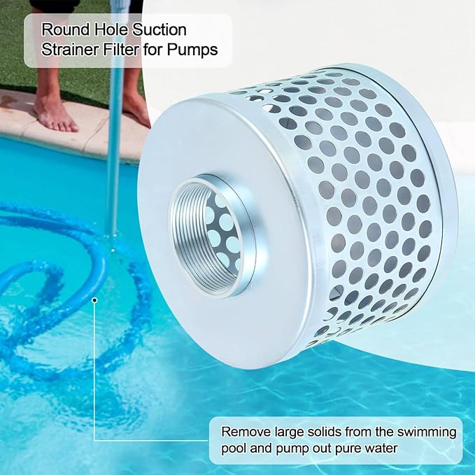 Round Hole Suction Strainer Filter for Pumps, Carbon Plated Steel Basket Water Suction Filter, with NPT Female Thread, Reduces Solids Entering Pump (2 inch)