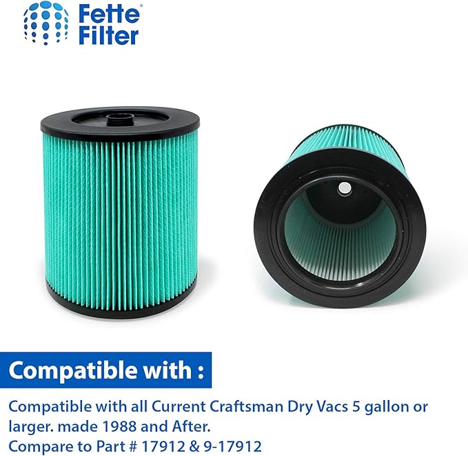 17912 & 9-17912 Hepa Replacement Filter Compatible Craftsman High Efficiency Particle Hepa Filter for Shop Vacuums 5 Gal Plus Part # 17912 & 9-17912 Pack of 2 Includes Filter & Locking Nut - AquaVibe