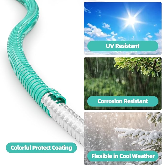 50ft 304 Stainless Steel Garden Hose Metal, Heavy Duty Water Pipe with Nozzles for Yard, Outdoor - Flexible, Never Kink & Tangle, Puncture Resistant (Aqua)