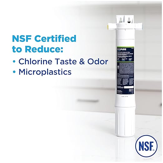 EcoPure Main Faucet Under Sink Inline Water Filtration System (EPWUFF1) | NSF Certified | Reduces Chlorine, Sediment & Cysts | No Additional Faucet Required