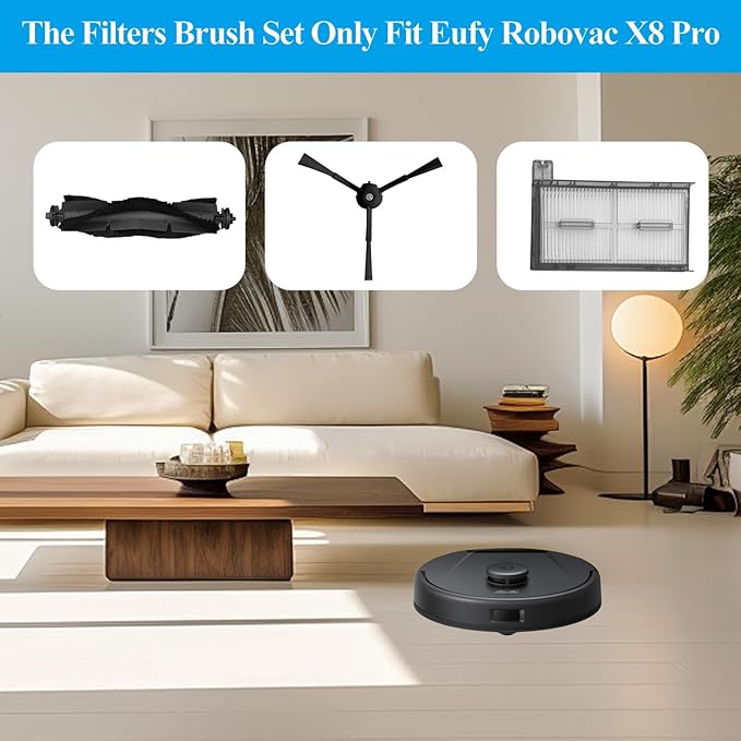 Replacement Parts for Eufy X8 Pro Robot Vacuum Series - Includes 1 Rolling Brush, 2 Side Brushes, 4 Filters, 2 Mop Cloths - Durable and Reusable Accessories for Eufy X8 Pro Robot Vacuum Cleaner - AquaVibe