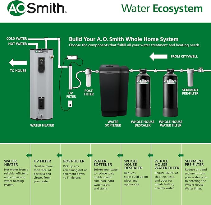 AO Smith Whole House Salt Free Descaler System - Works with City & Well Water Filters - 6yr, 600,000 Gl - Water Softener Alternative for Home - AO-WH-DSCLR