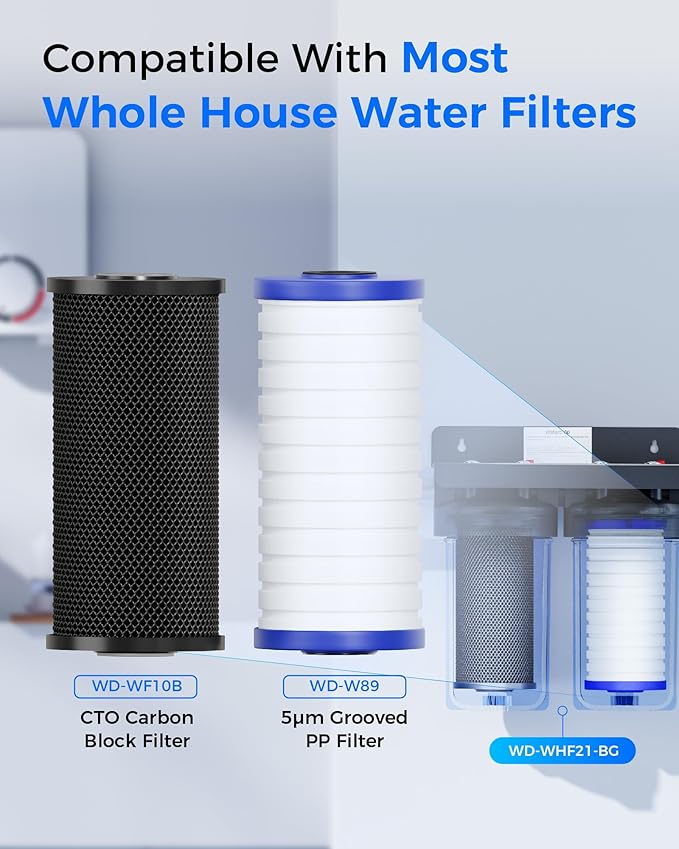 Waterdrop Whole House Water Filter, Carbon Filter Reduce Chlorine,Taste, and Odor Cartridge Replacement for GE GXWH40L, FXHTC, Ispring, Culligan® RFC-BBSA, Whirlpool®, Any 10" x 4.5" System, 5 Micron - AquaVibe