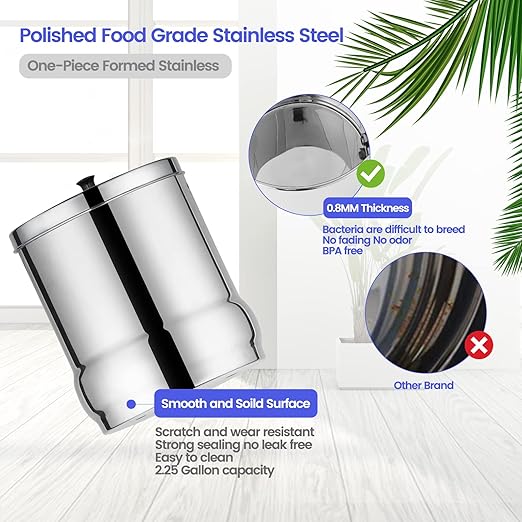 Amwater NSF/ANSI 42&372 Certification 2.25G Stainless Steel Gravity-Fed Water Filter System with 2 Black Purification Filter, 2 Fluoride Water Filter,Sight Glass Spigot, 6inch Stand