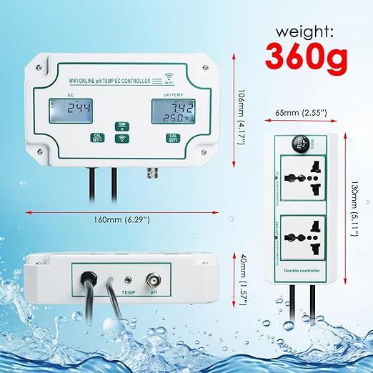 Smart 3-in-1 pH, EC & Temperature Water Quality Monitor with App Control – Continuous Online Tester for Hydroponics, Aquariums, Pools, Labs & Aquaculture