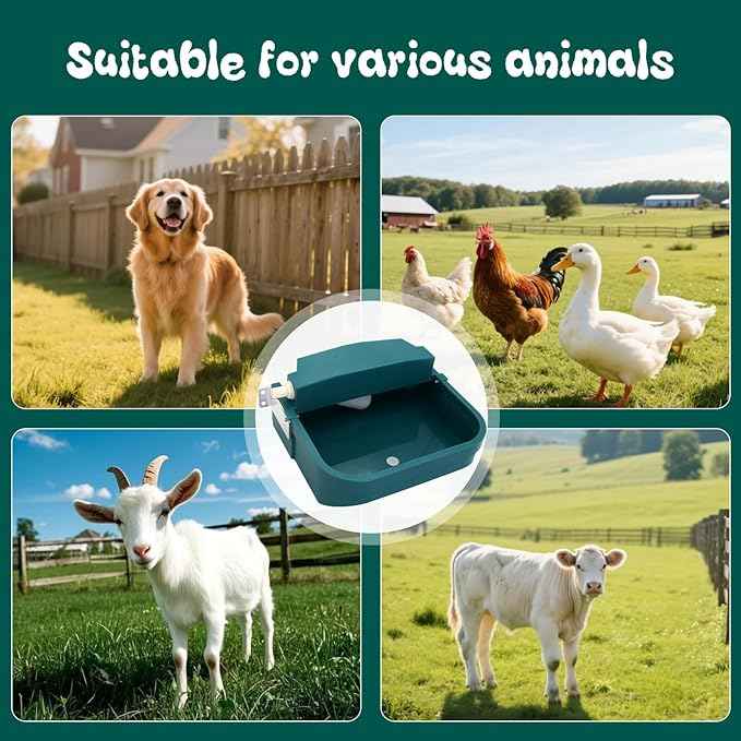 8L Automatic Animal Drinking Water Bowl with Float Valve & Drain Hole, Plastic Self Filling Livestock Water Trough,Large Outdoor Dog Water Dispenser for Chicken,Goat,Horse,Pig,Cow (One Bowl)