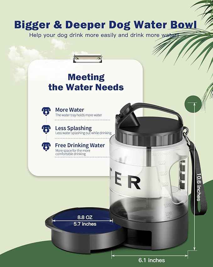 77oz Large Dog Water Bottle - Portable Travel Dog Water Dispenser & Bowl - Leak-Proof Pet Water Jug for Hiking, Camping, Walking & Car Trips, Black