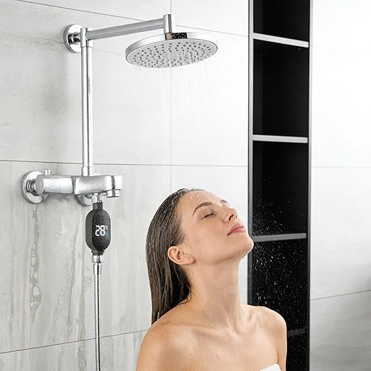 Shower Water Temperature Monitor - Real Time Visual Monitoring, LED Digital Display, Smart Water Temperature Indicator for Kids Bath, Safe Bathroom Accessory for Home Dormitory Hotel Apartment