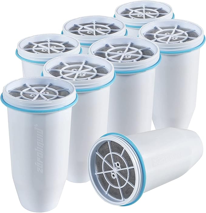 ZR-017 Water Filter Replacement for Water Pitchers and Dispensers, Advanced 6-Stage Filter to Remove 99.9% Lead, Chlorine, Fluoride, Heavy Metals, BPA Free (8 Pack)
