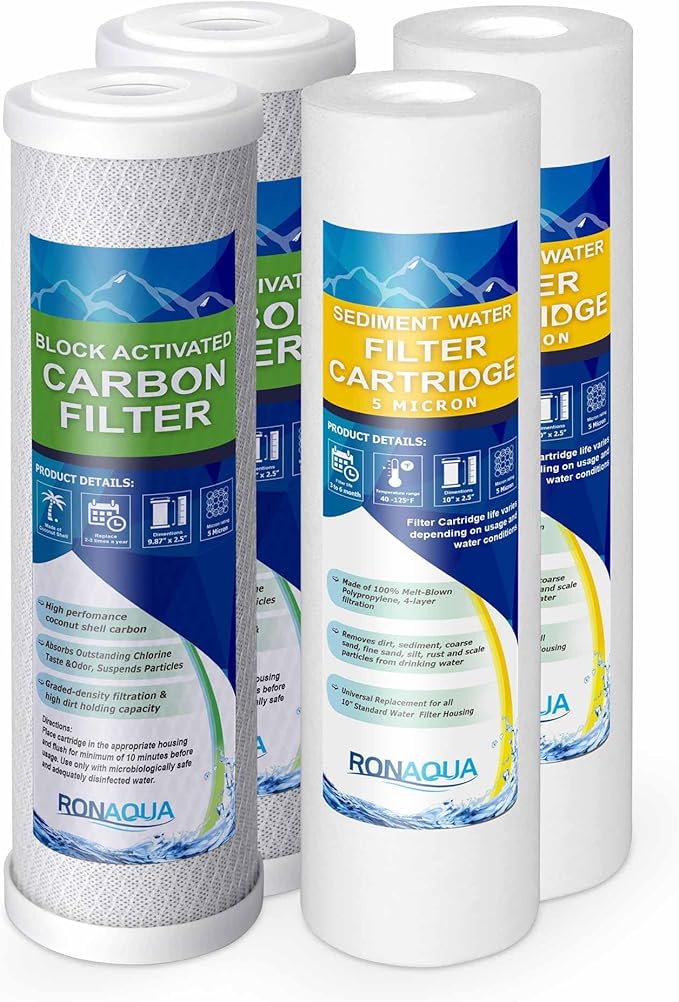 2 Standard Coconut Shell Block Carbon & 2 Four Layers of Filtration Polypropylene Sediment 5 Micron 2.5
