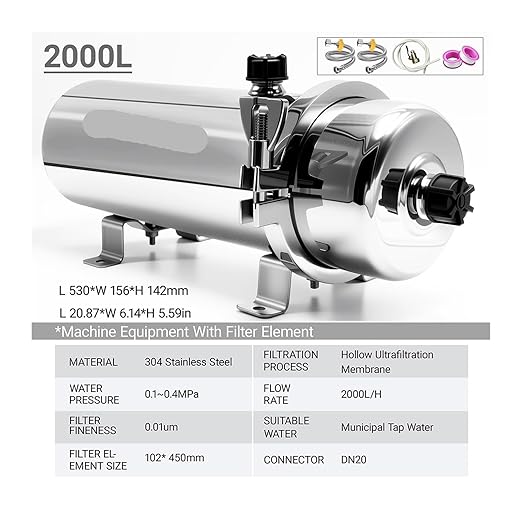 Whole House High Flow UF System Water Purifier 1000L,0.01μm Stainless Steel Mineral Filter(2000L)