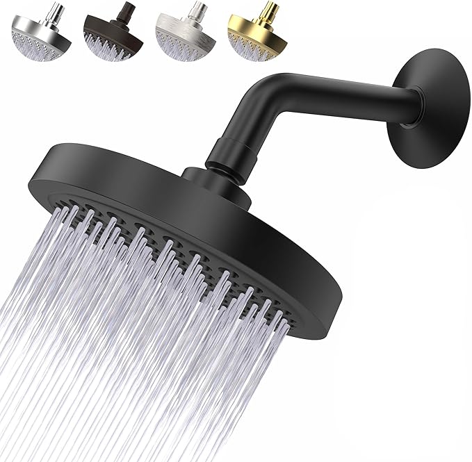 High Pressure Shower Head - Anti-Clogging Silicone Nozzles - 2.5 GPM Removable Restrictor - Easy to Clean Adjustable Replacement - easy to install with Plumbers Tape - 6 inch - Matte Black Finish - AquaVibe