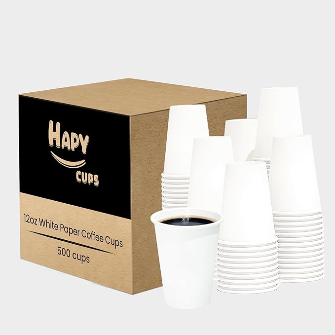 12 oz[500 count] White Coffee Cups - Disposable Paper Cups for Hot and Cold Beverages - Water, Juice, or Tea, Compostable and Travel-Friendly For Home, Store and Cafe(300 g)