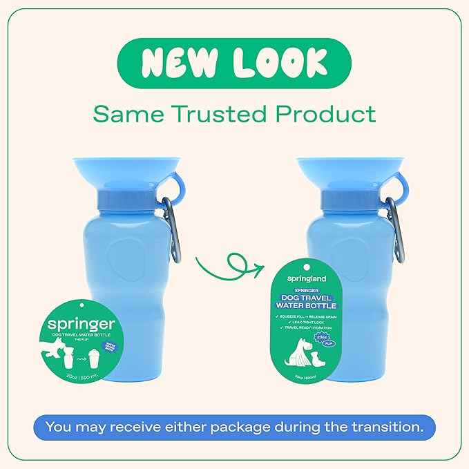 Springer Dog Water Bottle | Portable Travel Water Bottle Dispenser For Dogs - As Seen on Shark Tank | Patented, Leak-Proof Bottles Fill Bowl With Water - Ideal for Walking | BPA-Free 22oz Blue