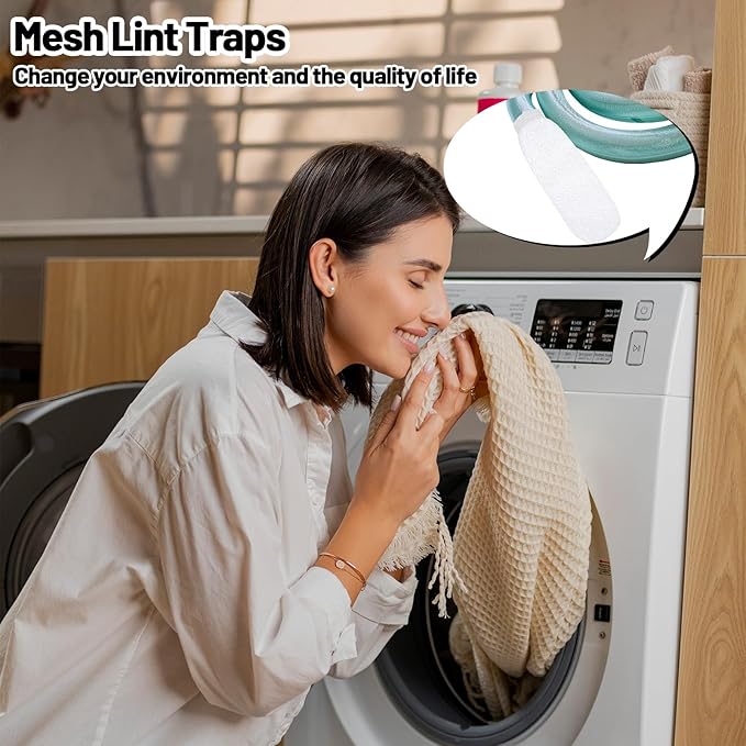 32Pcs Sturdy Lint Traps for Washing Machine Hose, Includes 8 Nylon Washer Hose Lint Trap Mesh and 24 Cable Ties, Washer Lints Catcher for Home Sink Drain System Hoses Screen Filter (White)