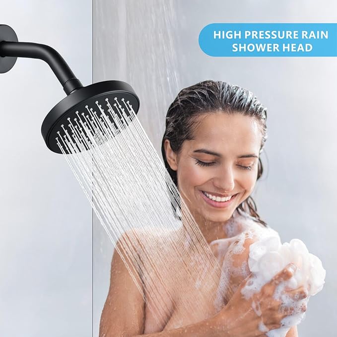 High Pressure Shower Head - 4.7“ Powerful Bathroom Pressure Boosting Rain Showerhead - Perfect Universal Replacement for Rainfall Shower Heads (Black)