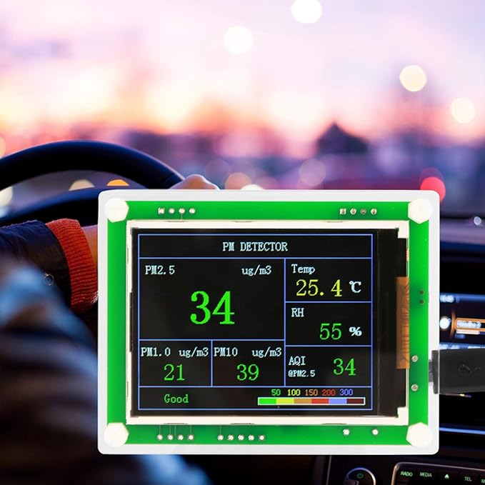 5V Air Quality Monitor, Air Pollution Detector Meter Sensor Tester with 2.8" TFT Screen for Monitoring PM2.5 Temperature Humidity and Air Particulates for Indoor/Outdoor