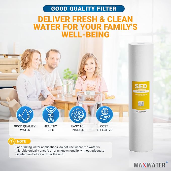 Max Water 5 Micron 20 x 4.5 Sediment Filter 20 inch Whole House BB Water Filtration System Replacement Compatible Cartridge DGD-5005-20, FP25B, AP810-6, FPMB5-20, P5-20, 155358-43, SDC-45-2005