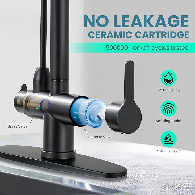 Kitchen Faucet with Water Filter Faucet, Black Stainless Steel Drinking Water Faucet, High Arc 2 Handle Kitchen Sink Faucet with Pull Down Sprayer for Kitchen Sink Farmhouse Bar
