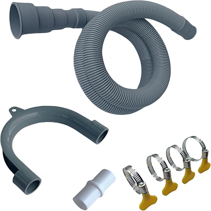 Washing Machine Drain Hose, Universal Flexible Drain Hose Extension Kit for LG/GE/Samsung Washer, Dishwasher, With 1 Extension Adapter,4 Clamps,1 U-Bend Holder (4.9feet)