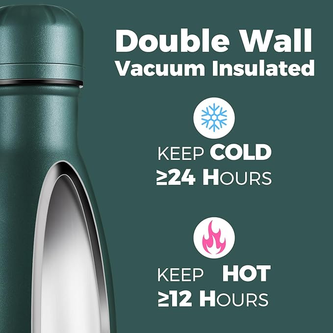 Volhoply 17oz Stainless Steel Water Bottles Bulk, Leakproof Insulated Metal Water Bottle for Sports, Travel, Adult, Available in Packs of 1, 4, or 8（Army Green,8 Pack）