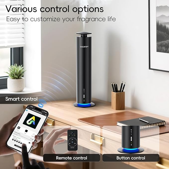 Waterless Diffuser,Hotel Scent Diffuser-Night Light,Wireless Use-Cover Up to 1000 Sq.Ft.-Cold Air Tech,Scent Diffusers for Home,Aromatherapy,Large Room,Spa,Commercial-Black Essential Oil Diffuser
