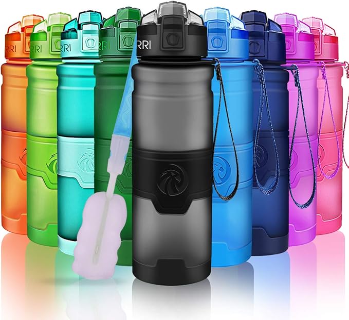 ZORRI Sports Water Bottle, 400/500/700ml/1L, BPA Free Leak Proof Tritan Lightweight Bottles for Outdoors,Camping,Cycling,Fitness,Gym,Yoga- Kids/Adults Drink Bottles with Filter, Lockable Pop Open Lid