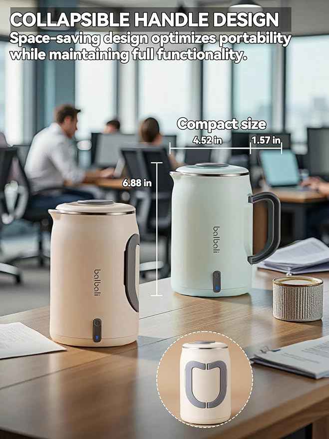 balbali 20oz Small Electric Kettle for Boiling Water - Collapsible Handle Mini Electric Kettle/Boiler for Tea - 400w Low Wattage Portable Kettle for Travel – Green