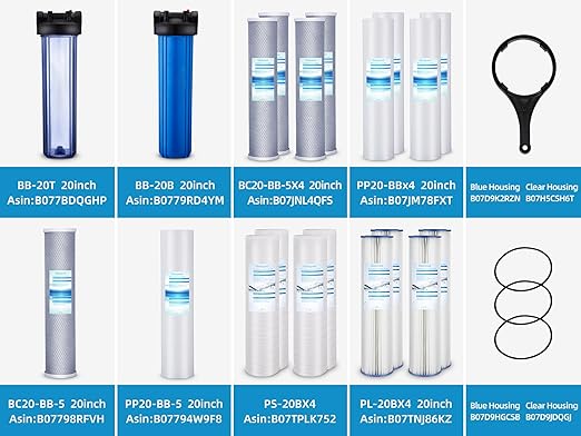 Geekpure 2 Stage Whole House Water Filter System with 20-Inch Blue Housing -1" NPT