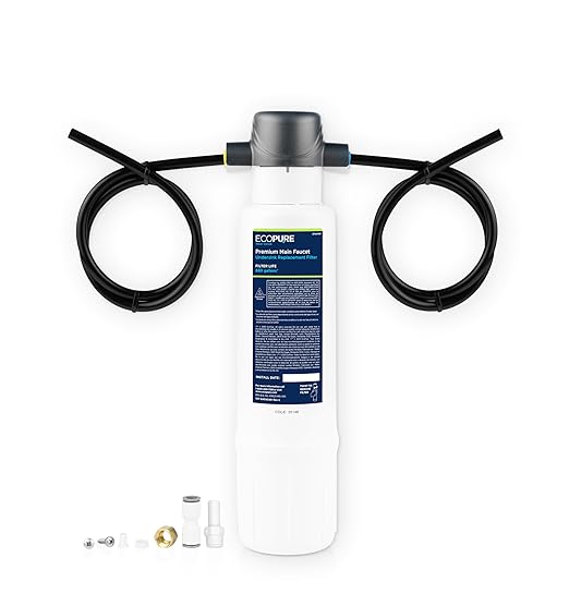 EcoPure EPWPFF Premium Main Faucet Under Sink Water Filtration System – NSF Certified to Reduce Lead, Chlorine, Cysts, PFAs, Microplastics, Bad Taste & Odor – Easy DIY Install Under Counter