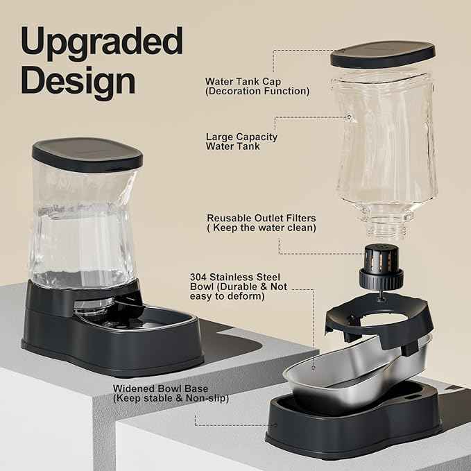 Gardner Pet Automatic Dog Water Dispenser Gravity Stainless Steel Water Waterer Feeder, 100% BPA-Free Large Capacity Water Feeding Bowls for Medium & Large-Sized Dogs Cats Other Pets -(1 Gallon)