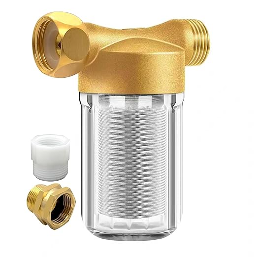 Upgraded Reusable Brass Washing Machine Water Filter, 40 Micron Visible Washer Water Filter System, for Washing Machine, Heater, Camping, Garden, Anti Scale Protecting Sediment Filter