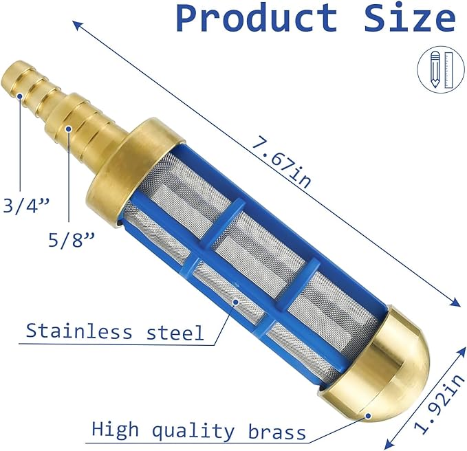 Pressure Washer Filter Brass 3/4'' 5/8'' Hose Water Suction Strainer Pickup Filter Hose Inlet Strainer for Water Tank Connection to Suction Hose Accessories - AquaVibe