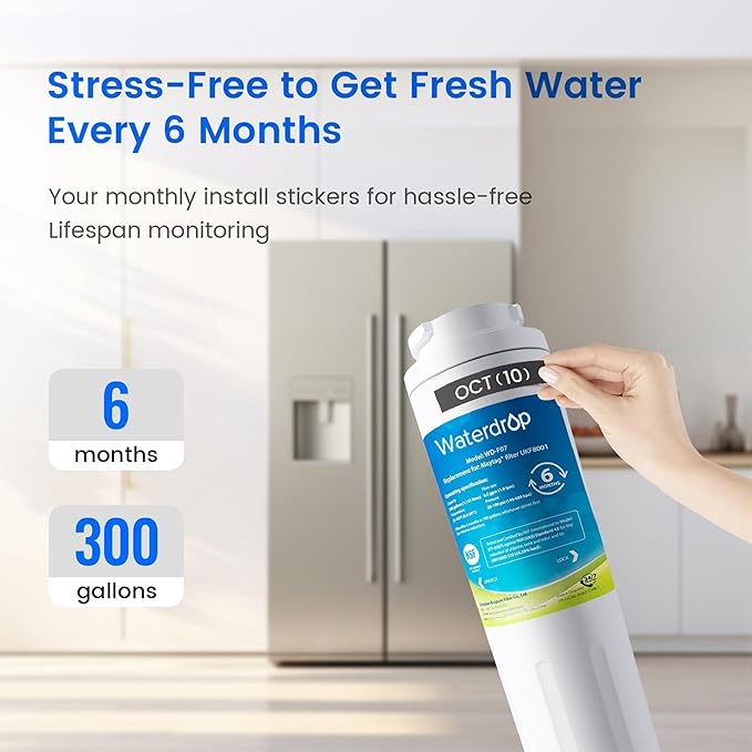 Waterdrop EDR4RXD1 Replacement for EveryDrop® Filter 4, Whirlpool® UKF8001, 4396395, Maytag® UKF8001AXX-200, UKF8001AXX-750, WD-F07, Refrigerator Water Filter, 6 Filters (Package May Vary)