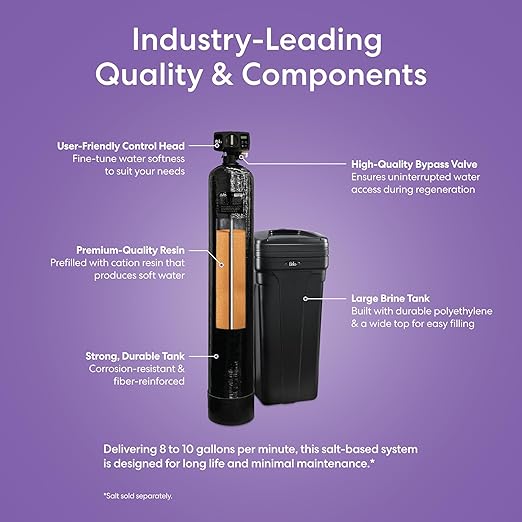 Brio WSFS9527 Whole House Water Softener System, 3-4 Bathrooms, 48,000 Grains, 8-10 GPM, 10" x 54" Resin Tank, High-Efficiency Valve Head, Fully Compatible w/Existing Water Filtration System
