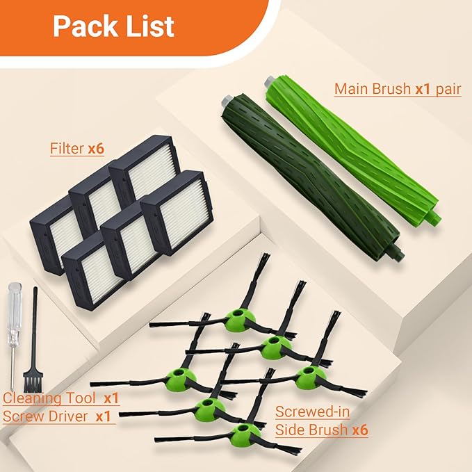 Replacement Parts Compatible with iRobot Roomba J7 J7+ J5 J5+ J6 J6+ J8 J8+ J9 J9+ i e j Series Robotic Vacuum Cleaner Accessories Kit,Rubber Roller Brushes,6 HEPA Filters,6 Side Brushes - AquaVibe