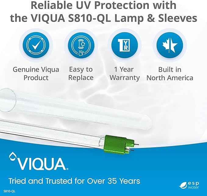 VIQUA S810-QL UV Lamp and Quartz Sleeve Bundle – Includes S810RL Bulb, QS-810 Sleeve & O-Rings – Compatible with S8Q-PA, S8Q, S8Q-Gold, S8Q-PV, SV8Q-PA, SSM-37, SSMV-37 UV Systems