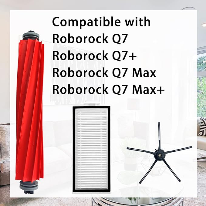 Q7 Series Replacement Parts for Roborock Q7 Q7+ Q7 Max Q7 Max+ Robot Vacuum, 1 Main Brush,4 Side Brushes, 4 HEPA Filters - AquaVibe