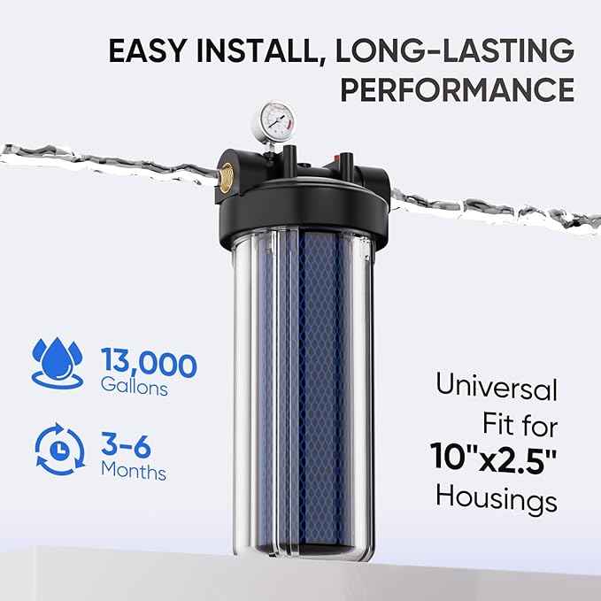 1 Micron 2.5" x 10" Whole House CTO Carbon Water Filter Cartridge Replacement for Under Sink Water Filter System, Dupont WFPFC8002, WFPFC9001, FXWTC, SCWH-5, WHEF-WHWC, WHCF-WHWC, AMZN-SCWH-5,4Pack