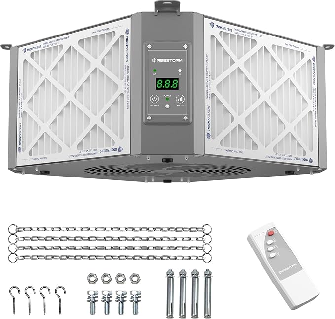 Abestorm 360 Degree Intake Air Filtration System for Woodworking, Built-in Ionizer, 1350CFM Hanging Air Filter, Shop Dust Collector, Garage WorkShop, MERV-11 filter, DecDust 1350IG - AquaVibe